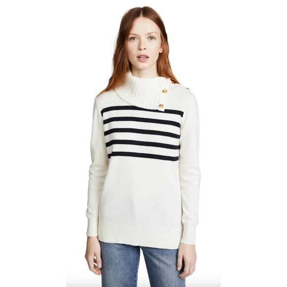 NEW Tory Burch Sandra Cream Striped Turtleneck Cowl Cashmere Sweater Size Small - Picture 14 of 14